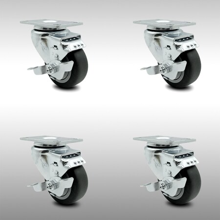 Service Caster 3.5 Inch SS Thermoplastic Rubber Swivel Top Plate Caster Set with Brake SCC SCC-SS20S3514-TPRB-TLB-4